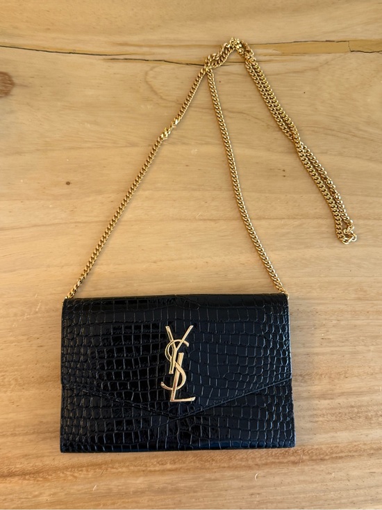 Yves Saint Laurent Handbags - Yves Saint Laurent Black Croc-Embossed Envelope Crossbody with Gold Hardware